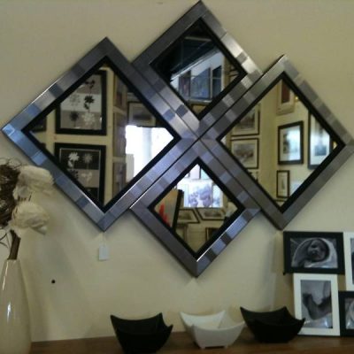 NEW MODERN SILVER/BLACK DIAMOND WALL MIRROR 115 X 86CM