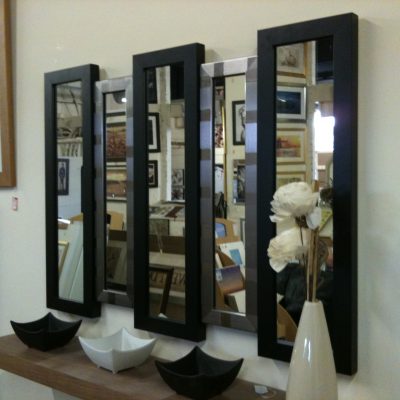 NEW BLACK/SILVER 5 PANEL WALL MIRROR 105 X 76 CM